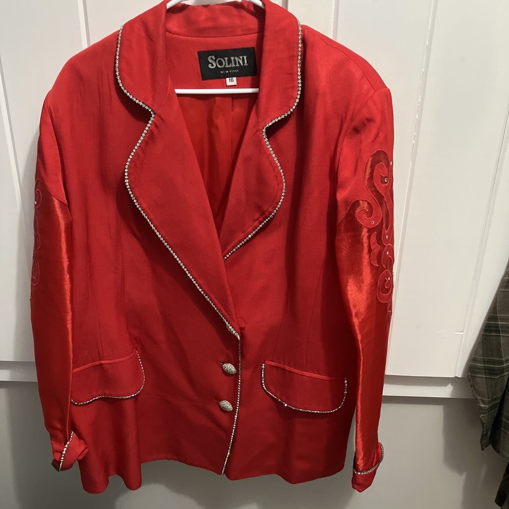 Solini New York Red Vintage Show / Cabaret Jacket With rhinestones Size 16